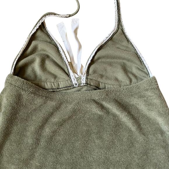 Lucky Brand Vtg Y2K Terry Cloth Swim Cover-up Dress Olive Green Halter Neck - Picture 13 of 16